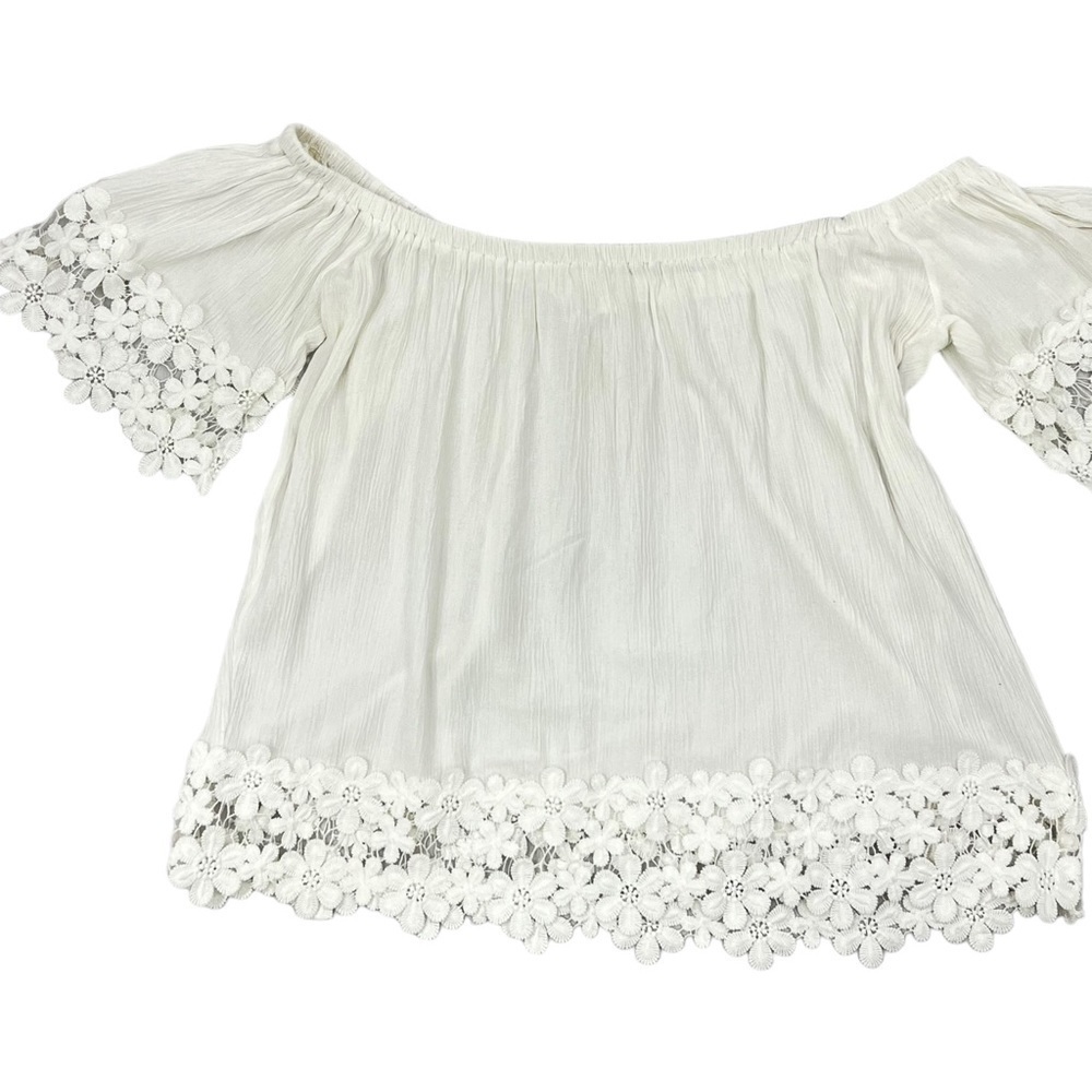 Love Tree White Floral Lace Off Shoulder Blouse Large